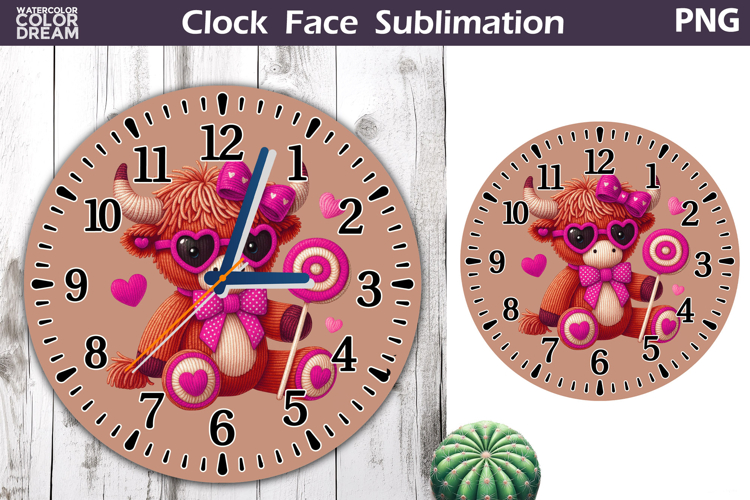 Highland Cow Clock Face Sublimation | Valentine Clock Design