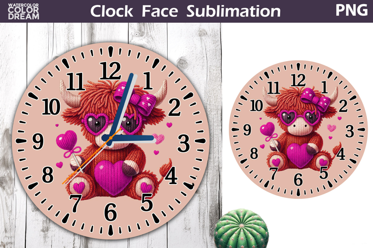Highland Cow Clock Face Sublimation | Valentine Clock Design