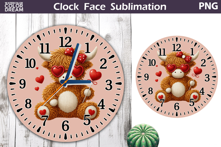 Highland Cow Clock Face Sublimation | Valentine Clock Design
