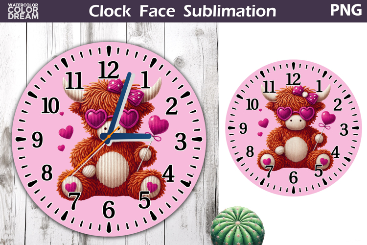 Highland Cow Clock Face Sublimation | Valentine Clock Design