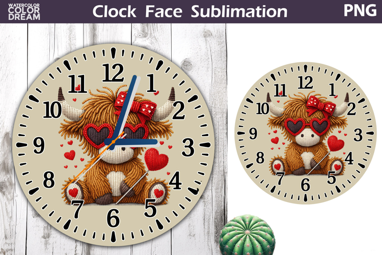 Highland Cow Clock Face Sublimation | Valentine Clock Design