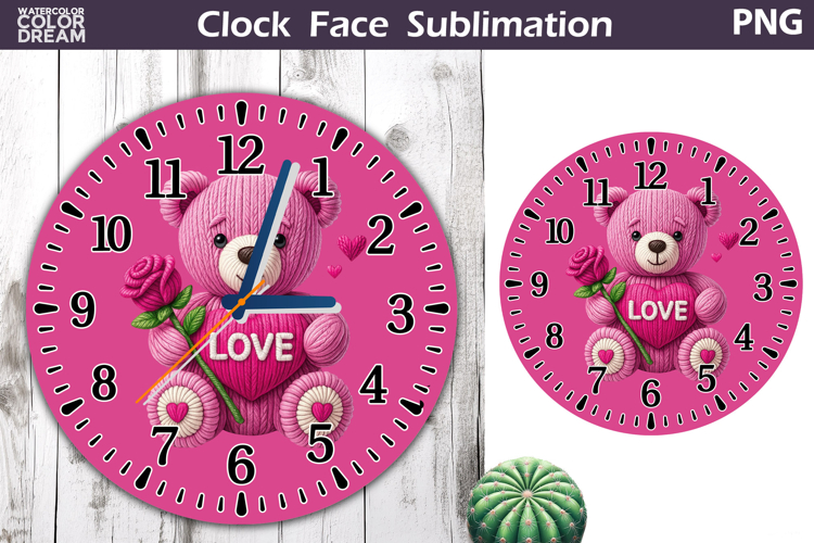 Cute Bear Clock Face Sublimation | Valentine Clock Design