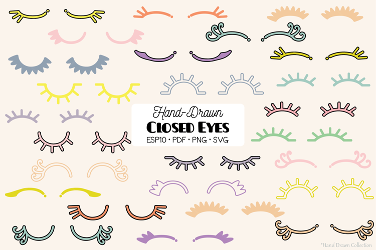 Closed Eyes Color | Hand Drawn Eyelash | Girls Sleepy Eyes