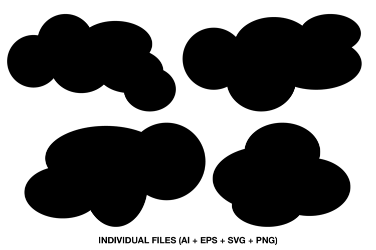 Cloud SVG Cut Files, 4 Black Cloud Silhouettes for Nursery