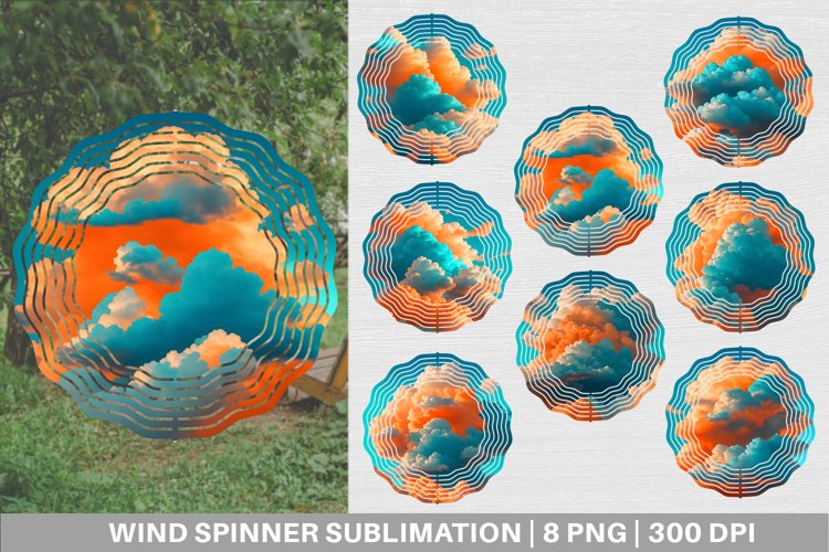 Clouds Realistic Orange Teal Wind Spinner | Sublimation Spin example image 1