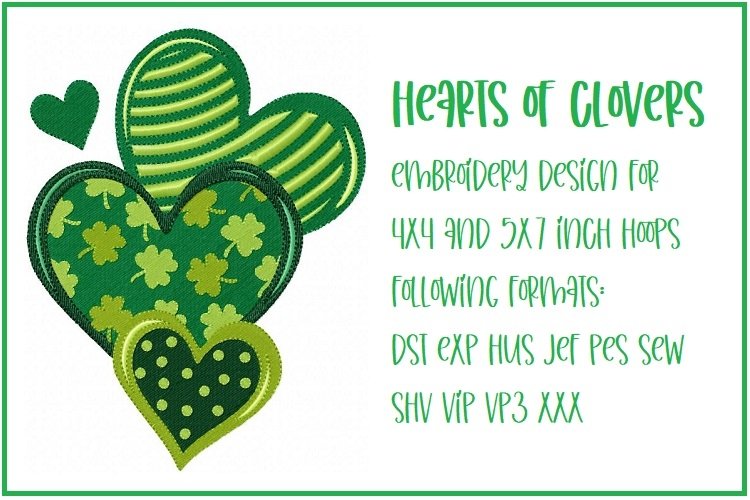 HEARTS OF CLOVERS EMBROIDERY DESIGN