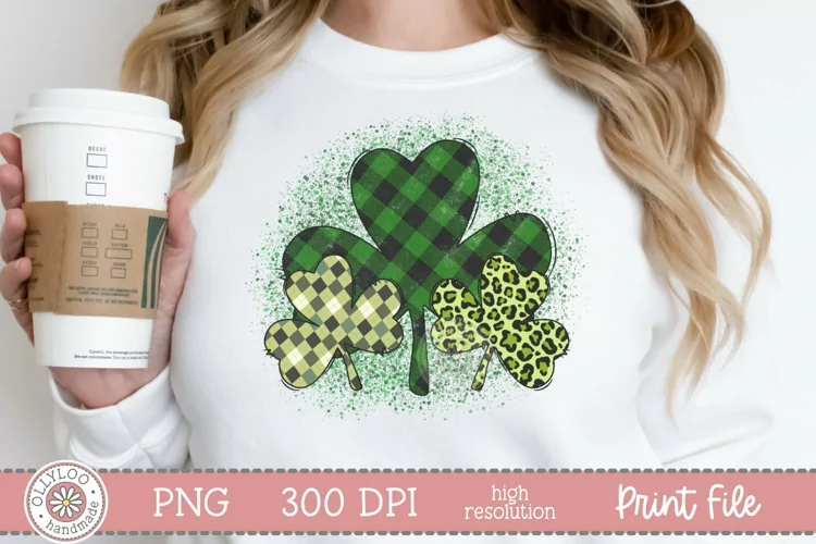 Plaid Clover Shamrock Clipart | St Patrick’s Sublimation