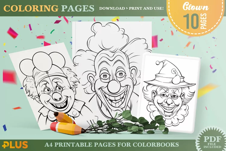 Clown Coloring Pages - Printable Funny Clown Illustrations