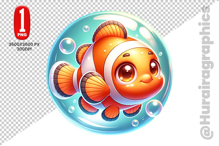 Cute Clown Fish Clipart - PNG File