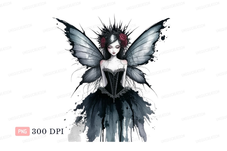 Dark fairy with roses and wings gothic