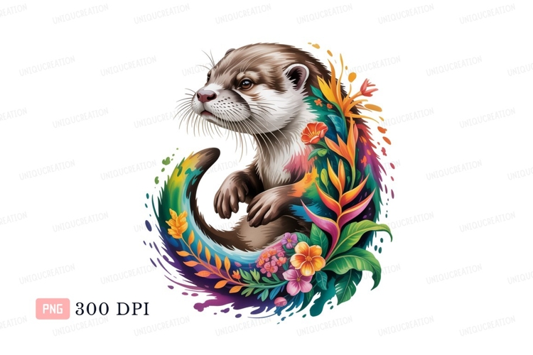 Otter surrounded by vibrant tropical flora flowers example image 1