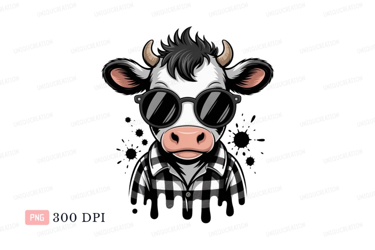 Cool cow wearing sunglasses and plaid shirt animal