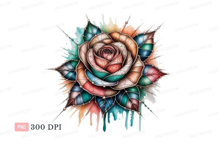Stained glass rose watercolor splash image example image 1
