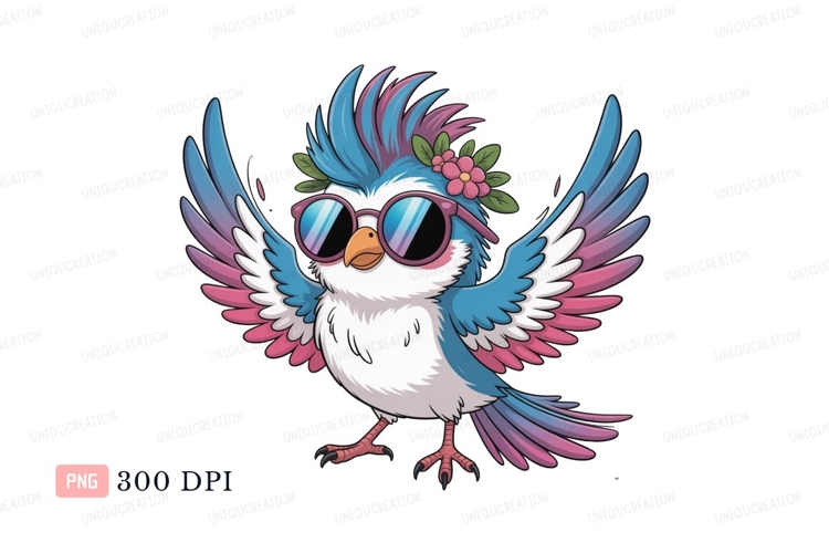 Blue pink bird sunglasses flower crown white
