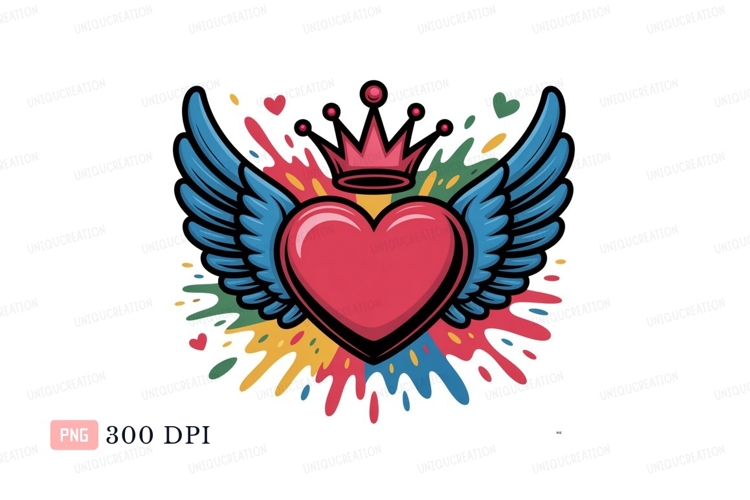 Winged heart crown splash wings