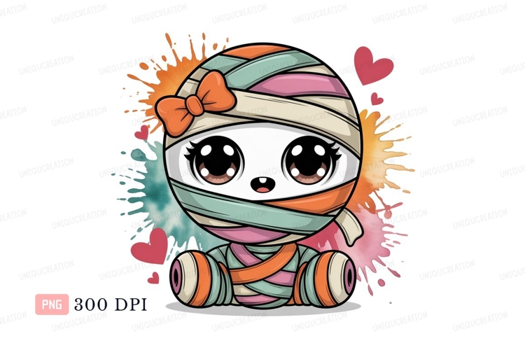 Cute mummy character with bow cartoon halloween