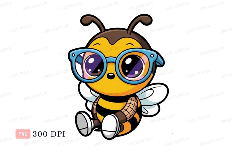 Cute bee wearing glasses insect cartoon