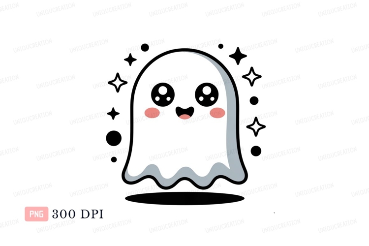 Cute ghost with blush cheeks cartoon kawaii