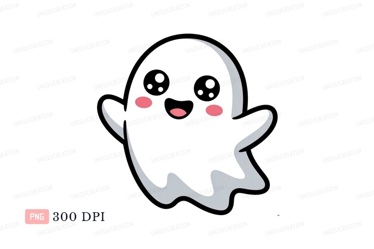 Cute happy ghost with pink cheeks cartoon spooky
