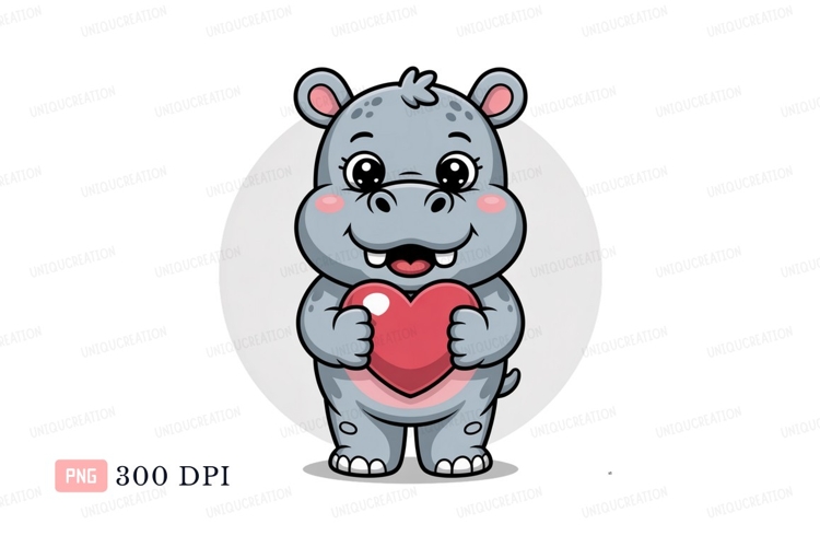 Cute hippopotamus holding heart love cartoon