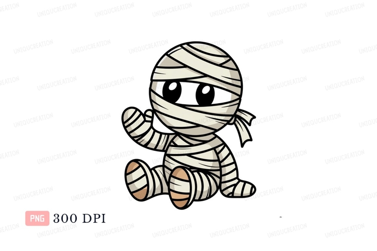 Cute mummy waving hello halloween cartoon