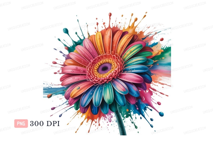 Vibrant gerbera flower colorful paint splashes image