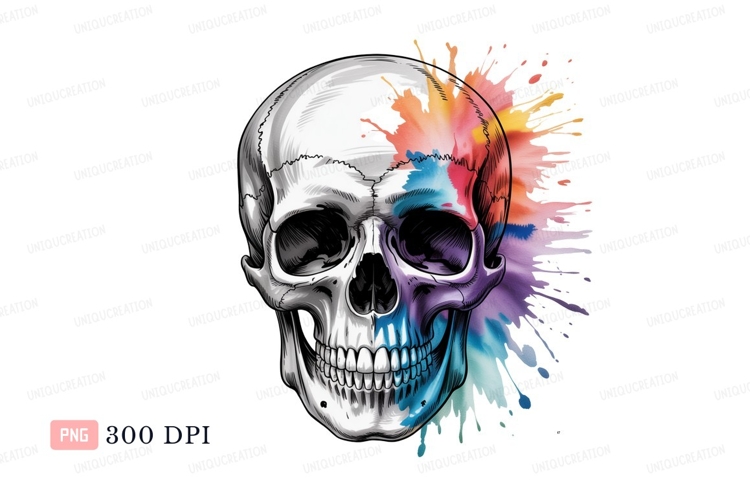 Skull colorful paint splash bone head