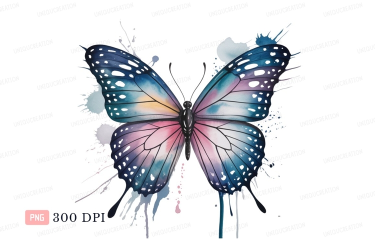 Watercolor butterfly colorful wings blue