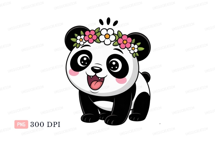 Cute panda wearing flower crown bear animal