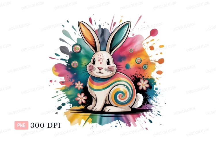 Colorful bunny with rainbow swirl rabbit