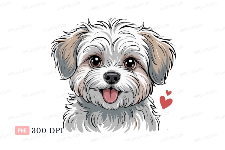 Fluffy white dog with brown eyes puppy