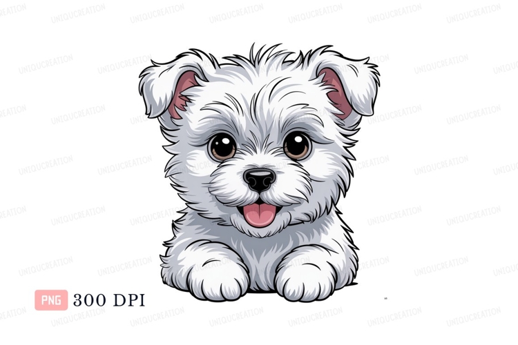 Fluffy white puppy with big brown eyes cute