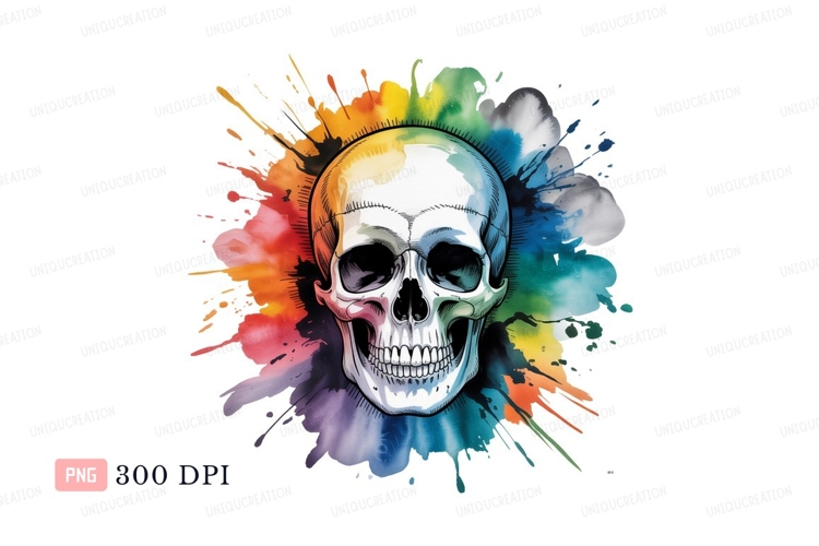 Colorful skull watercolor splash rainbow