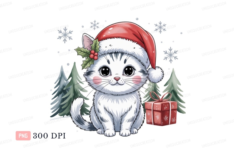 Adorable christmas kitten wearing santa hat gift