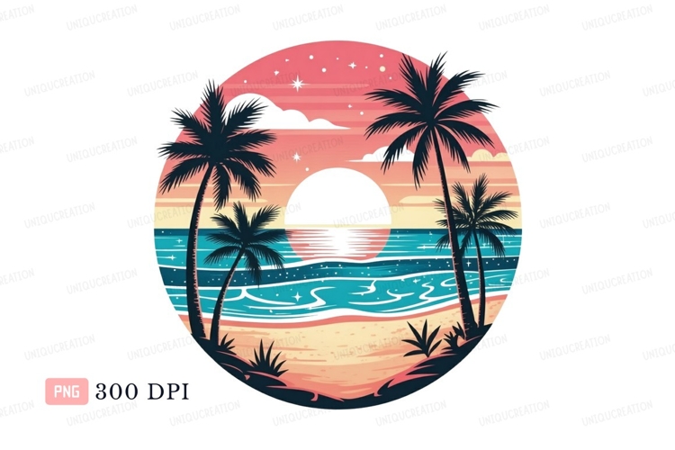 Tropical sunset beach palm trees ocean image