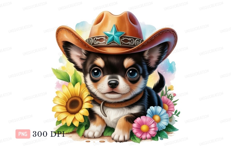 Cowboy puppy with flowers star