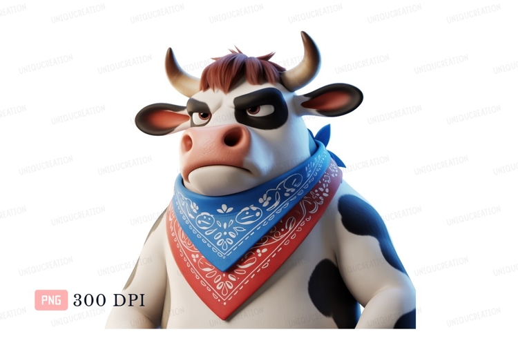 Cartoon cow wearing bandana blue