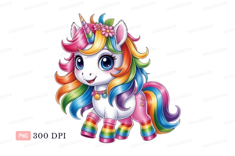 Cute rainbow unicorn with flowers fantasy magical