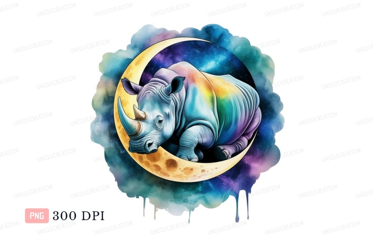 Rainbow rhinoceros moon crescent keywords