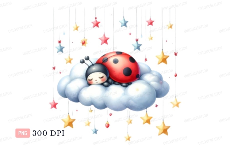 Ladybug sleeping on cloud with stars image