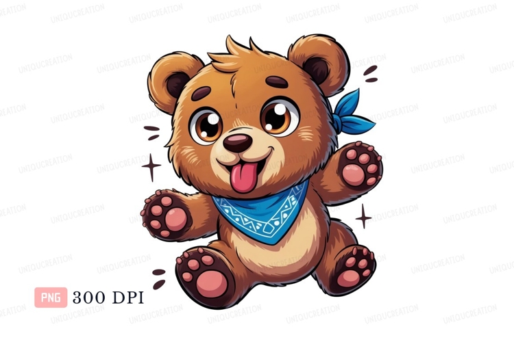 Happy brown bear with blue bandana image