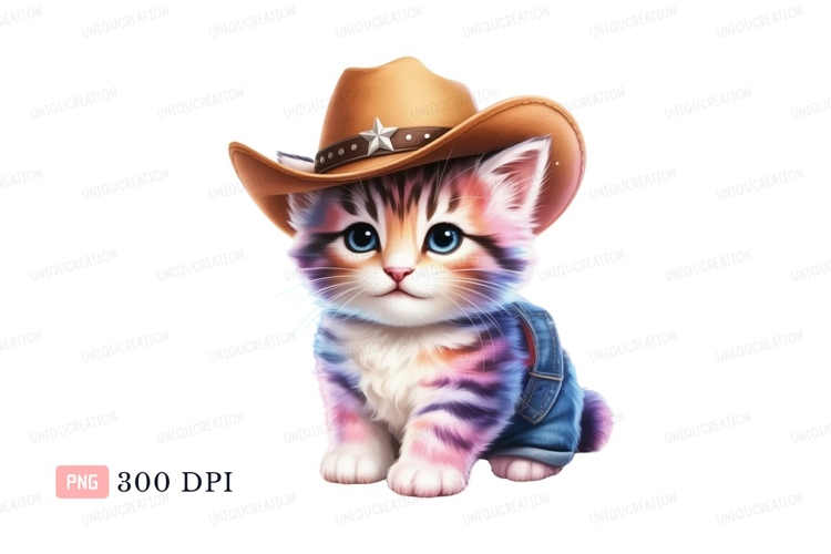 Kitten cowboy wearing denim overalls image