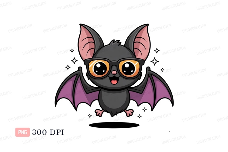 Cute bat wearing glasses cartoon orange