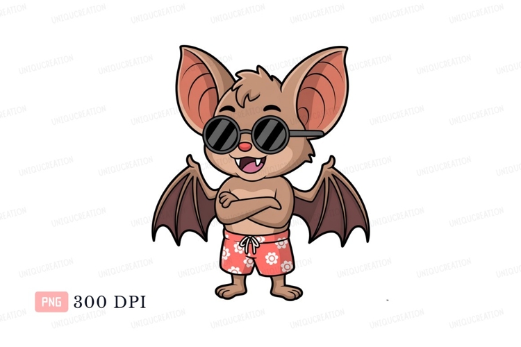 Cool bat wearing sunglasses and shorts cartoon cute