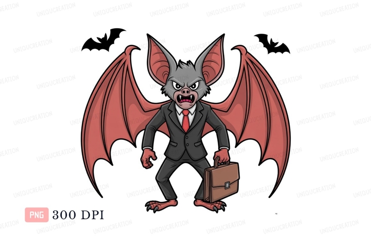 Angry bat businessman with briefcase animal creature