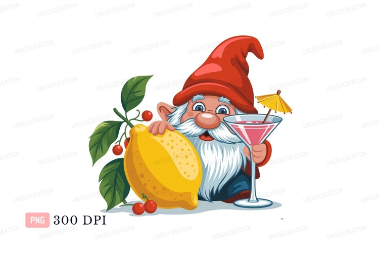 Cheerful gnome with lemon and cocktail cherries