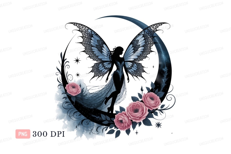 Fairy wings crescent moon pink roses image