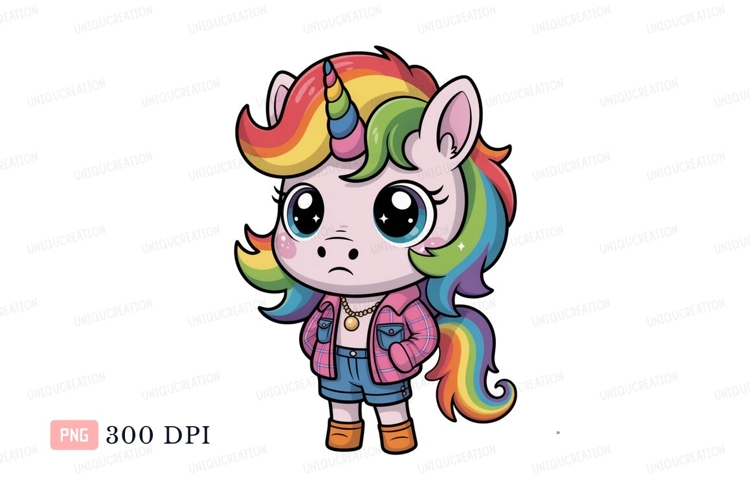 Chibi unicorn with rainbow mane and tail image