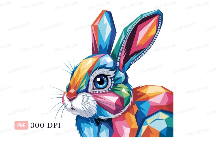 Colorful geometric rabbit with blue eyes image