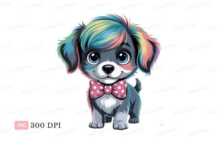 Colorful puppy with pink polka dot bow canine animal